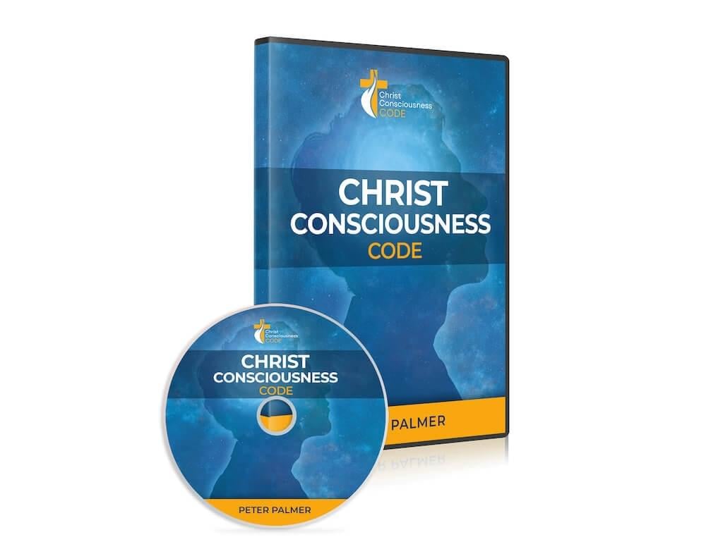 Promotional graphics for The Christ Consciousness Code featuring a radiant golden light emanating from a sacred geometric heart symbol against a deep cosmic backdrop.